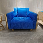 Artistic Luxury Living Room Sofa Set with Hand-Hammered Gold Stainless Steel Frame & Pleated Velvet Upholstery